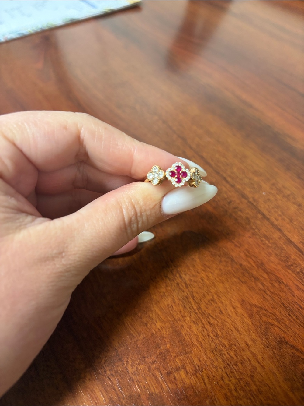 18K Gold Floral Ring with Pink Center Stones - Women's Jewelry